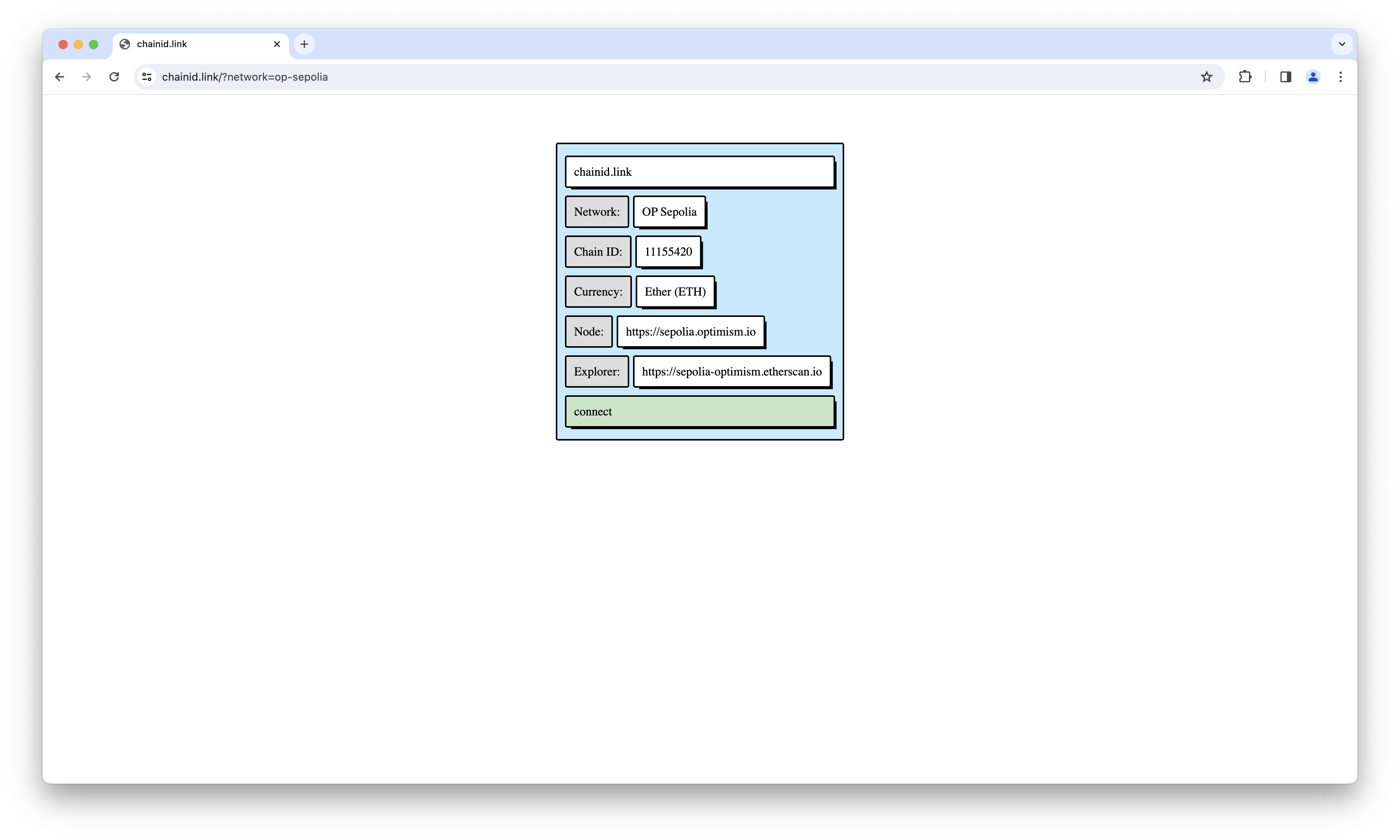 OP Sepolia connection website content.